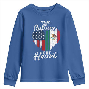 Mexican Roots Youth Sweatshirt Mexican American Flag Two Cultures One Heart TS10 Royal Blue Print Your Wear