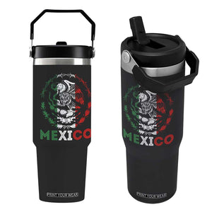 Mexico Coat of Arms Flip Straw Tumbler Eagle Mexican Flag Mexico Heritage Roots TS10 One Size: 30 oz Black Print Your Wear