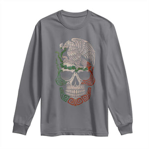 Mexico Coat of Arms Skull Long Sleeve Shirt Eagle Mexican Flag Mexico Heritage Roots TS10 Charcoal Print Your Wear