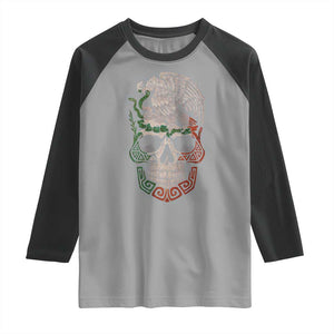 Mexico Coat of Arms Skull Raglan Shirt Eagle Mexican Flag Mexico Heritage Roots TS10 Sport Gray Black Print Your Wear