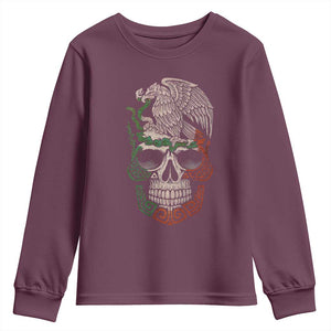 Mexico Coat of Arms Skull Youth Sweatshirt Eagle Mexican Flag Mexico Heritage Roots TS10 Maroon Print Your Wear