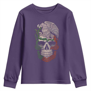 Mexico Coat of Arms Skull Youth Sweatshirt Eagle Mexican Flag Mexico Heritage Roots TS10 Purple Print Your Wear