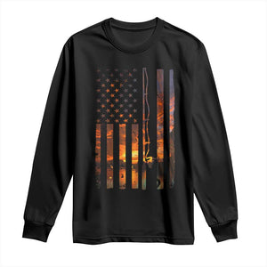 American Flag Fishing Long Sleeve Shirt Fish Fisher Fisherman Fishing Rod Sunset TS10 Black Print Your Wear