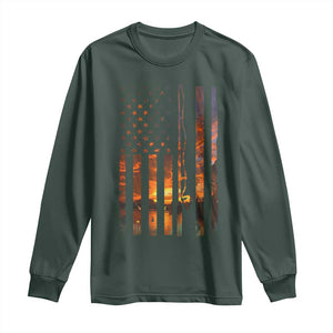 American Flag Fishing Long Sleeve Shirt Fish Fisher Fisherman Fishing Rod Sunset TS10 Dark Forest Green Print Your Wear
