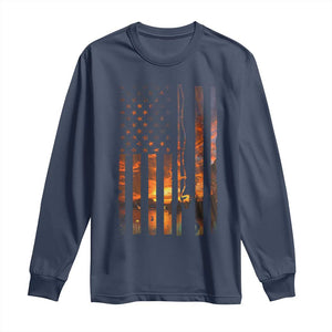 American Flag Fishing Long Sleeve Shirt Fish Fisher Fisherman Fishing Rod Sunset TS10 Navy Print Your Wear