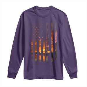 American Flag Fishing Long Sleeve Shirt Fish Fisher Fisherman Fishing Rod Sunset TS10 Purple Print Your Wear