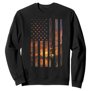 American Flag Fishing Sweatshirt Fish Fisher Fisherman Fishing Rod Sunset TS10 Black Print Your Wear