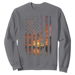 American Flag Fishing Sweatshirt Fish Fisher Fisherman Fishing Rod Sunset TS10 Charcoal Print Your Wear