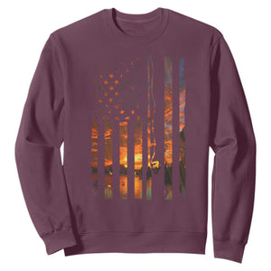 American Flag Fishing Sweatshirt Fish Fisher Fisherman Fishing Rod Sunset TS10 Maroon Print Your Wear