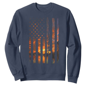 American Flag Fishing Sweatshirt Fish Fisher Fisherman Fishing Rod Sunset TS10 Navy Print Your Wear