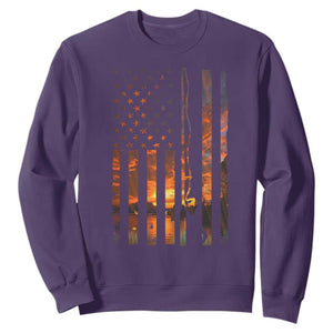 American Flag Fishing Sweatshirt Fish Fisher Fisherman Fishing Rod Sunset TS10 Purple Print Your Wear