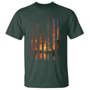 American Flag Fishing T Shirt Fish Fisher Fisherman Fishing Rod Sunset TS10 Dark Forest Green Print Your Wear