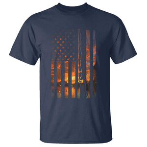 American Flag Fishing T Shirt Fish Fisher Fisherman Fishing Rod Sunset TS10 Navy Print Your Wear