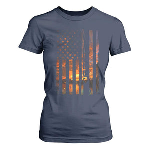 American Flag Fishing T Shirt For Women Fish Fisher Fisherman Fishing Rod Sunset TS10 Navy Print Your Wear