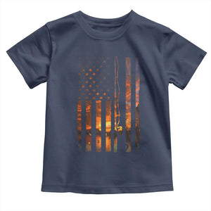 American Flag Fishing Toddler T Shirt Fish Fisher Fisherman Fishing Rod Sunset TS10 Navy Print Your Wear