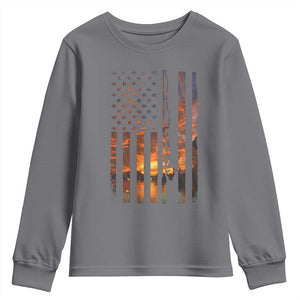 American Flag Fishing Youth Sweatshirt Fish Fisher Fisherman Fishing Rod Sunset TS10 Charcoal Print Your Wear