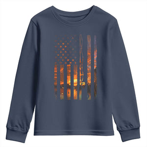 American Flag Fishing Youth Sweatshirt Fish Fisher Fisherman Fishing Rod Sunset TS10 Navy Print Your Wear