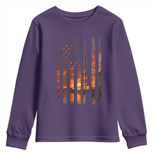 American Flag Fishing Youth Sweatshirt Fish Fisher Fisherman Fishing Rod Sunset TS10 Purple Print Your Wear