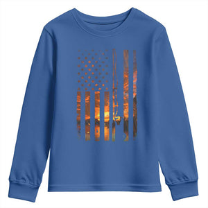 American Flag Fishing Youth Sweatshirt Fish Fisher Fisherman Fishing Rod Sunset TS10 Royal Blue Print Your Wear