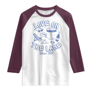 Personalized Love on the Lake Bachelorette Raglan Shirt Custom Text Camp Bach Party TS10 White Maroon Print Your Wear