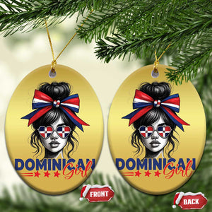 Dominican Girl Christmas Ornament Messy Bun Caribbean Dominican Republic DR Flag TS10 Oval Gold Print Your Wear