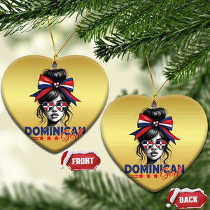 Dominican Girl Christmas Ornament Messy Bun Caribbean Dominican Republic DR Flag TS10 Heart Gold Print Your Wear