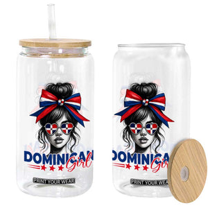 Dominican Girl Glass Can Messy Bun Caribbean Dominican Republic DR Flag TS10 Print Your Wear