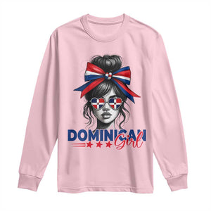 Dominican Girl Long Sleeve Shirt Messy Bun Caribbean Dominican Republic DR Flag TS10 Light Pink Print Your Wear