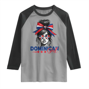 Dominican Girl Raglan Shirt Messy Bun Caribbean Dominican Republic DR Flag TS10 Sport Gray Black Print Your Wear