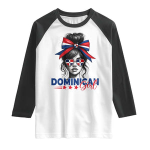 Dominican Girl Raglan Shirt Messy Bun Caribbean Dominican Republic DR Flag TS10 White Black Print Your Wear