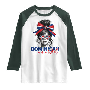 Dominican Girl Raglan Shirt Messy Bun Caribbean Dominican Republic DR Flag TS10 White Dark Forest Green Print Your Wear