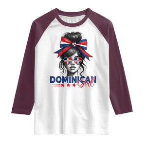 Dominican Girl Raglan Shirt Messy Bun Caribbean Dominican Republic DR Flag TS10 White Maroon Print Your Wear