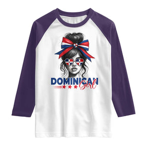 Dominican Girl Raglan Shirt Messy Bun Caribbean Dominican Republic DR Flag TS10 White Purple Print Your Wear