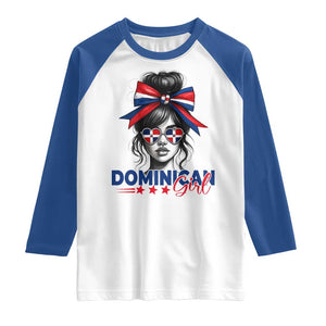 Dominican Girl Raglan Shirt Messy Bun Caribbean Dominican Republic DR Flag TS10 White Royal Print Your Wear
