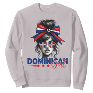 Dominican Girl Sweatshirt Messy Bun Caribbean Dominican Republic DR Flag TS10 Ice Gray Print Your Wear
