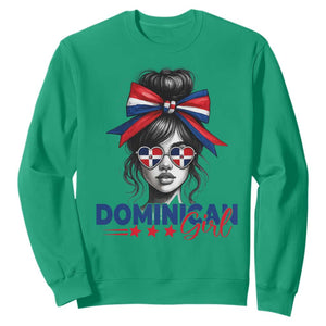 Dominican Girl Sweatshirt Messy Bun Caribbean Dominican Republic DR Flag TS10 Irish Green Print Your Wear