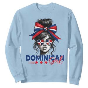 Dominican Girl Sweatshirt Messy Bun Caribbean Dominican Republic DR Flag TS10 Light Blue Print Your Wear