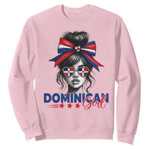 Dominican Girl Sweatshirt Messy Bun Caribbean Dominican Republic DR Flag TS10 Light Pink Print Your Wear
