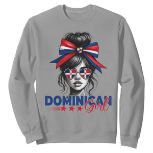 Dominican Girl Sweatshirt Messy Bun Caribbean Dominican Republic DR Flag TS10 Sport Gray Print Your Wear
