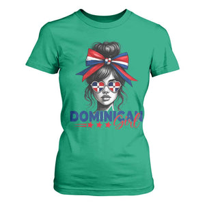 Dominican Girl T Shirt For Women Messy Bun Caribbean Dominican Republic DR Flag TS10 Irish Green Print Your Wear