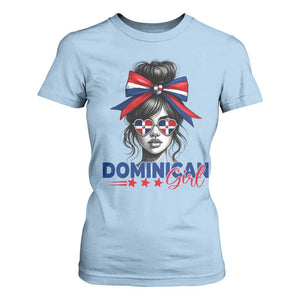 Dominican Girl T Shirt For Women Messy Bun Caribbean Dominican Republic DR Flag TS10 Light Blue Print Your Wear