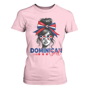 Dominican Girl T Shirt For Women Messy Bun Caribbean Dominican Republic DR Flag TS10 Light Pink Print Your Wear