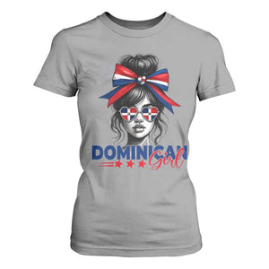 Dominican Girl T Shirt For Women Messy Bun Caribbean Dominican Republic DR Flag TS10 Sport Gray Print Your Wear