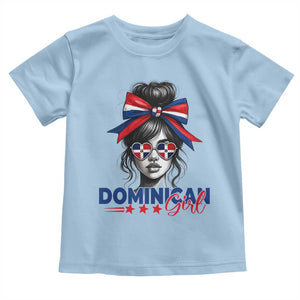 Dominican Girl Toddler T Shirt Messy Bun Caribbean Dominican Republic DR Flag TS10 Light Blue Print Your Wear