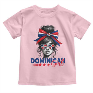 Dominican Girl Toddler T Shirt Messy Bun Caribbean Dominican Republic DR Flag TS10 Light Pink Print Your Wear