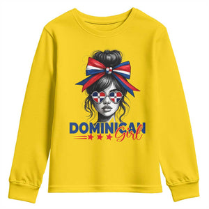 Dominican Girl Youth Sweatshirt Messy Bun Caribbean Dominican Republic DR Flag TS10 Daisy Print Your Wear