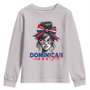 Dominican Girl Youth Sweatshirt Messy Bun Caribbean Dominican Republic DR Flag TS10 Ice Gray Print Your Wear