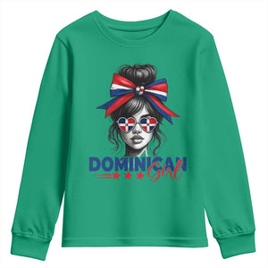 Dominican Girl Youth Sweatshirt Messy Bun Caribbean Dominican Republic DR Flag TS10 Irish Green Print Your Wear