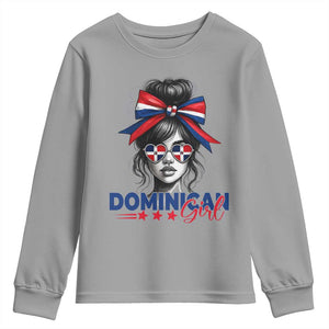 Dominican Girl Youth Sweatshirt Messy Bun Caribbean Dominican Republic DR Flag TS10 Sport Gray Print Your Wear
