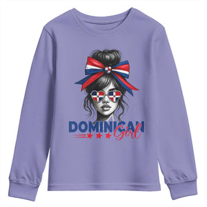 Dominican Girl Youth Sweatshirt Messy Bun Caribbean Dominican Republic DR Flag TS10 Violet Print Your Wear
